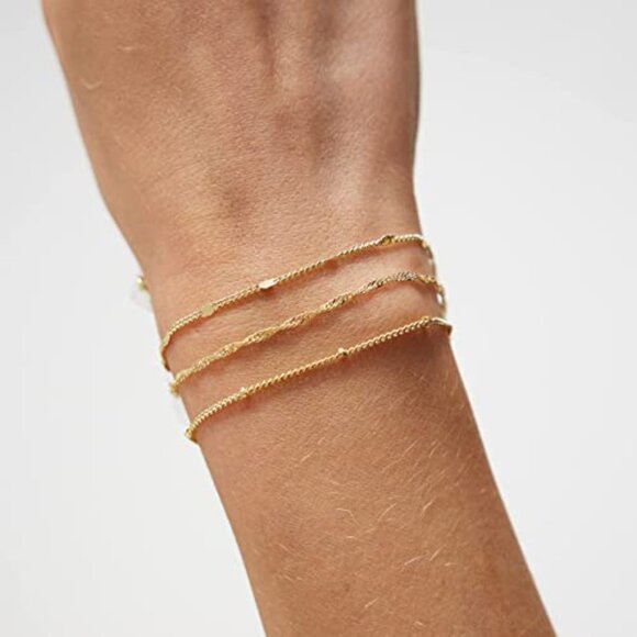 Gold Plated Layered Bracelets Minimalist Delicate Chain Jewelry Gift Women - Picture 3 of 7